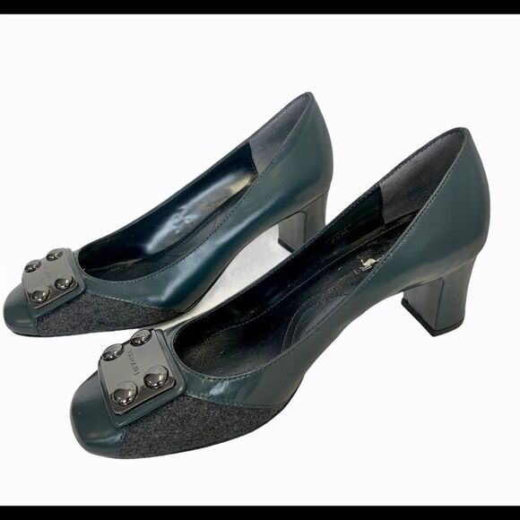 TAHARI "Shirley" Gray Block Heel Pumps Size 7.5 - Picture 2 of 9